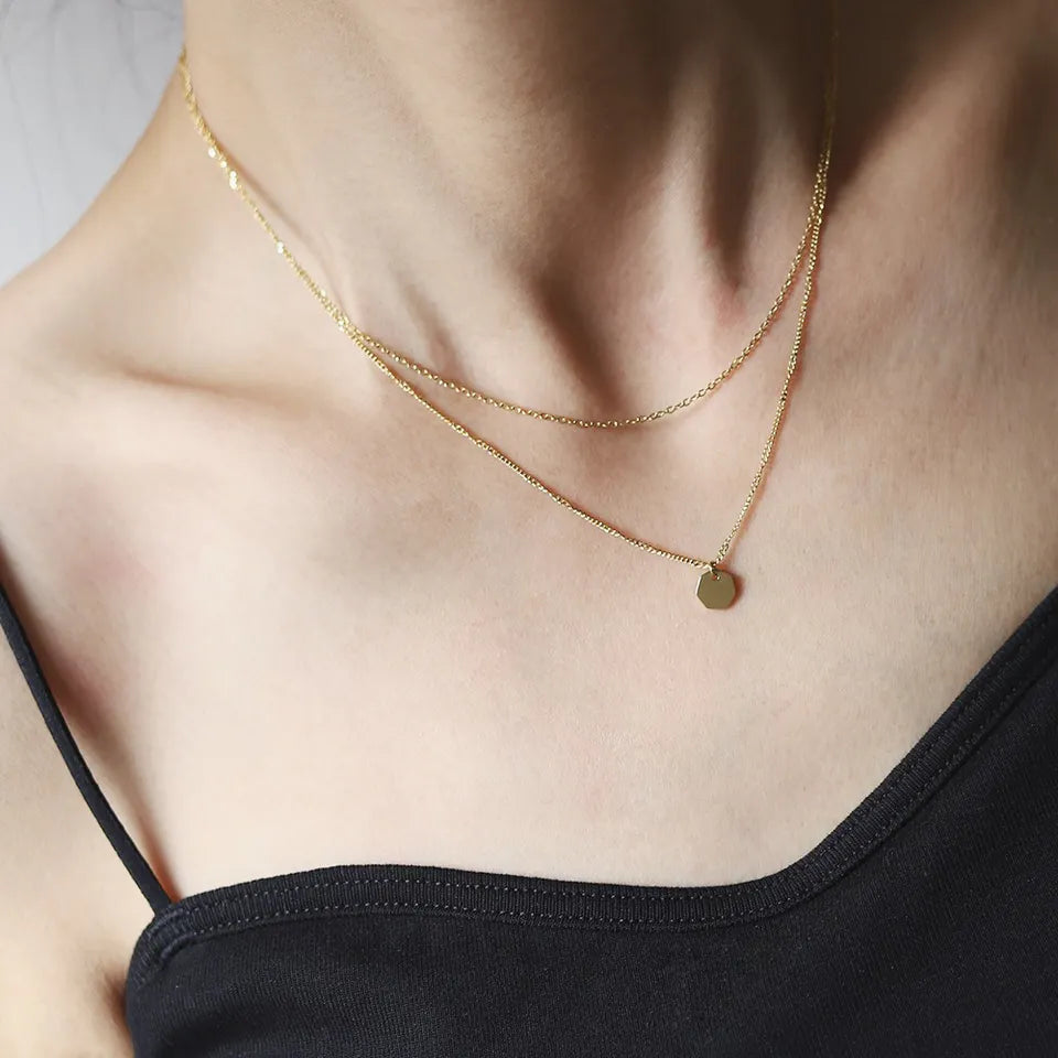 Waterproof Sweatproof Layered Gold Plated Necklace RosyWine