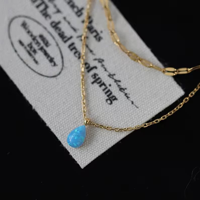 Blue Tear Drop Opal Necklace