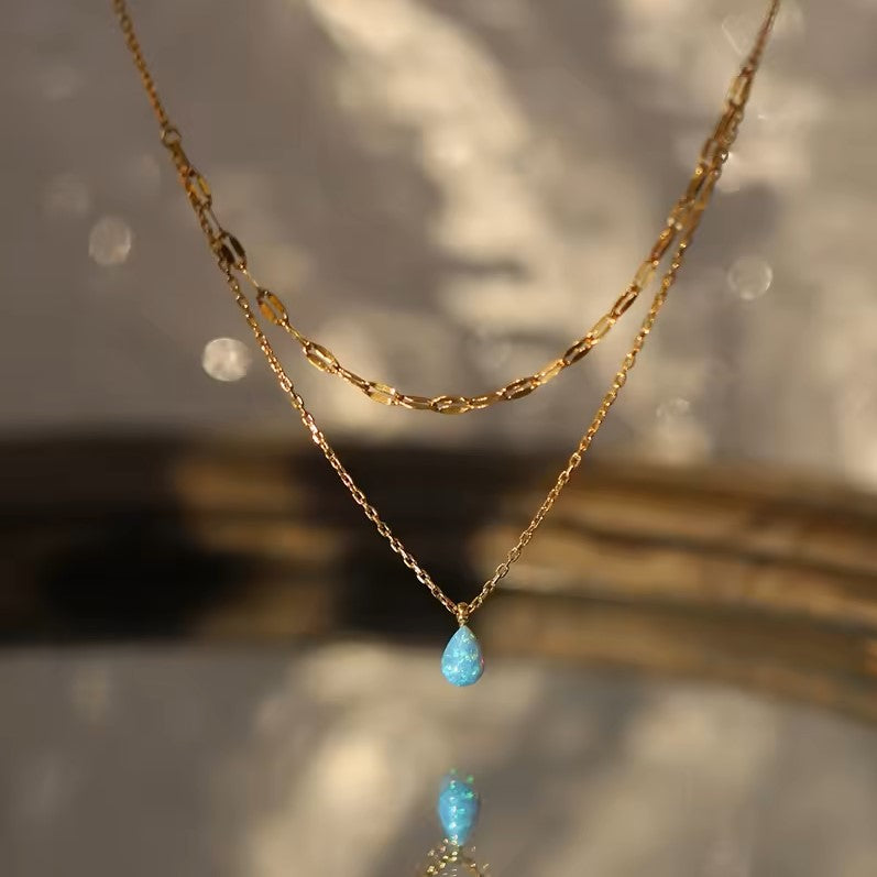 Blue Tear Drop Opal Necklace