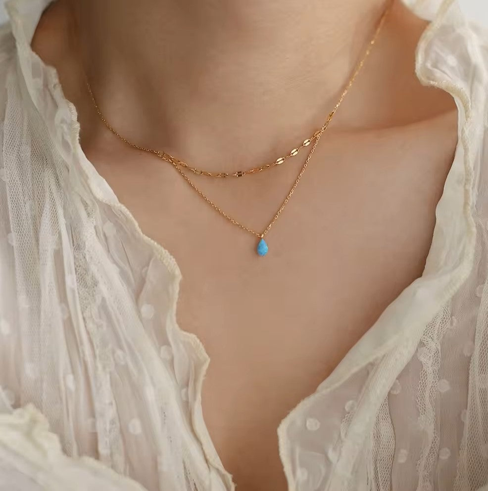 Blue Tear Drop Opal Necklace